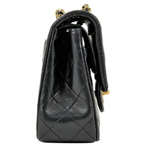 Chanel Matelasse Flap W Handbag Black Leather